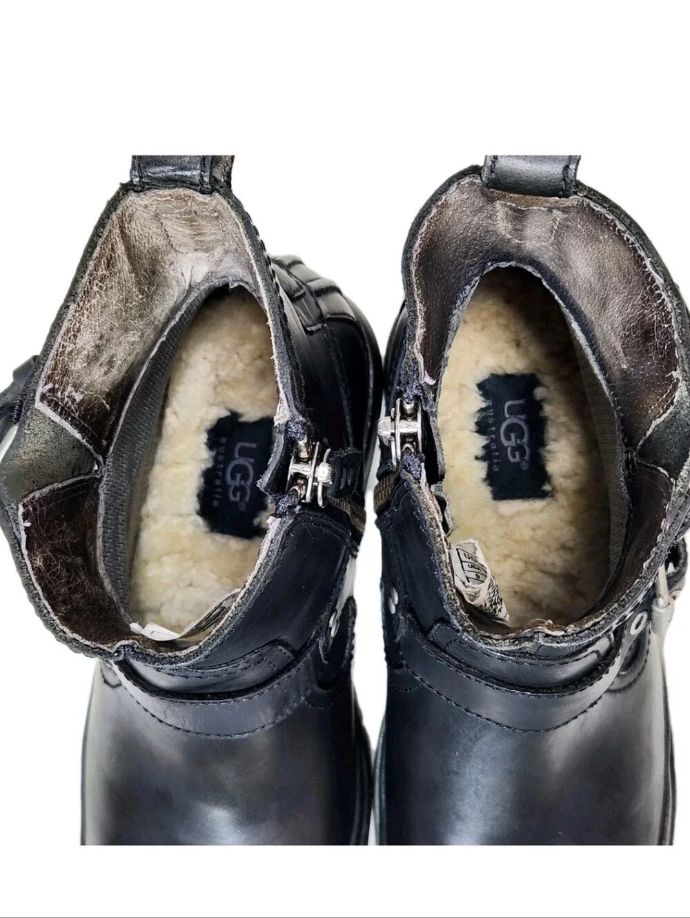 UGG Event Waterproof Motorcycle Boots Sz 9 Leather Harness Zip 1003402 Sheepskin